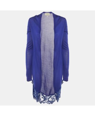 Women's Blue Lace Trim Knit Cardigan