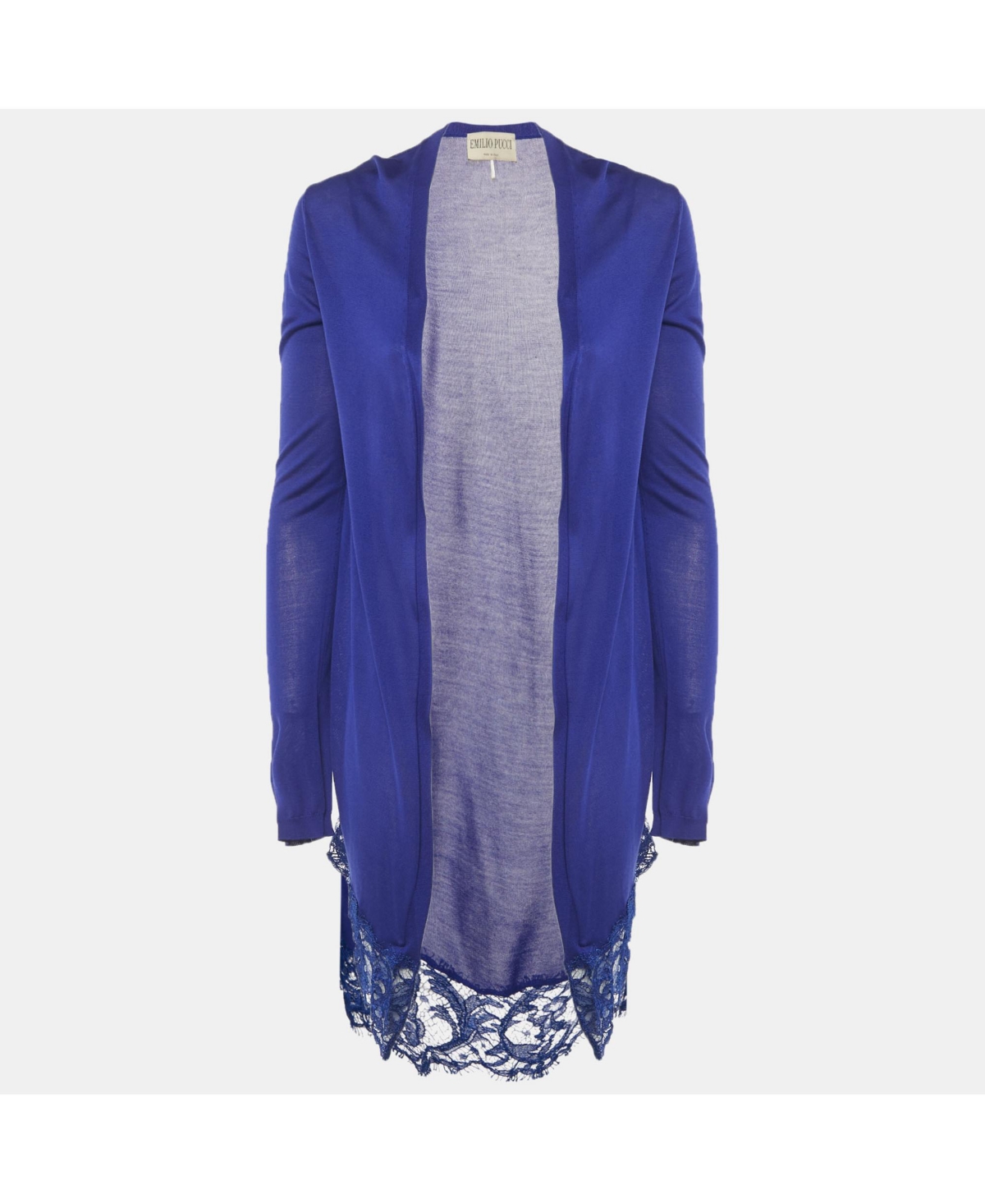 Pre-Owned Emilio Pucci Women's Blue Lace Trim Knit Cardigan