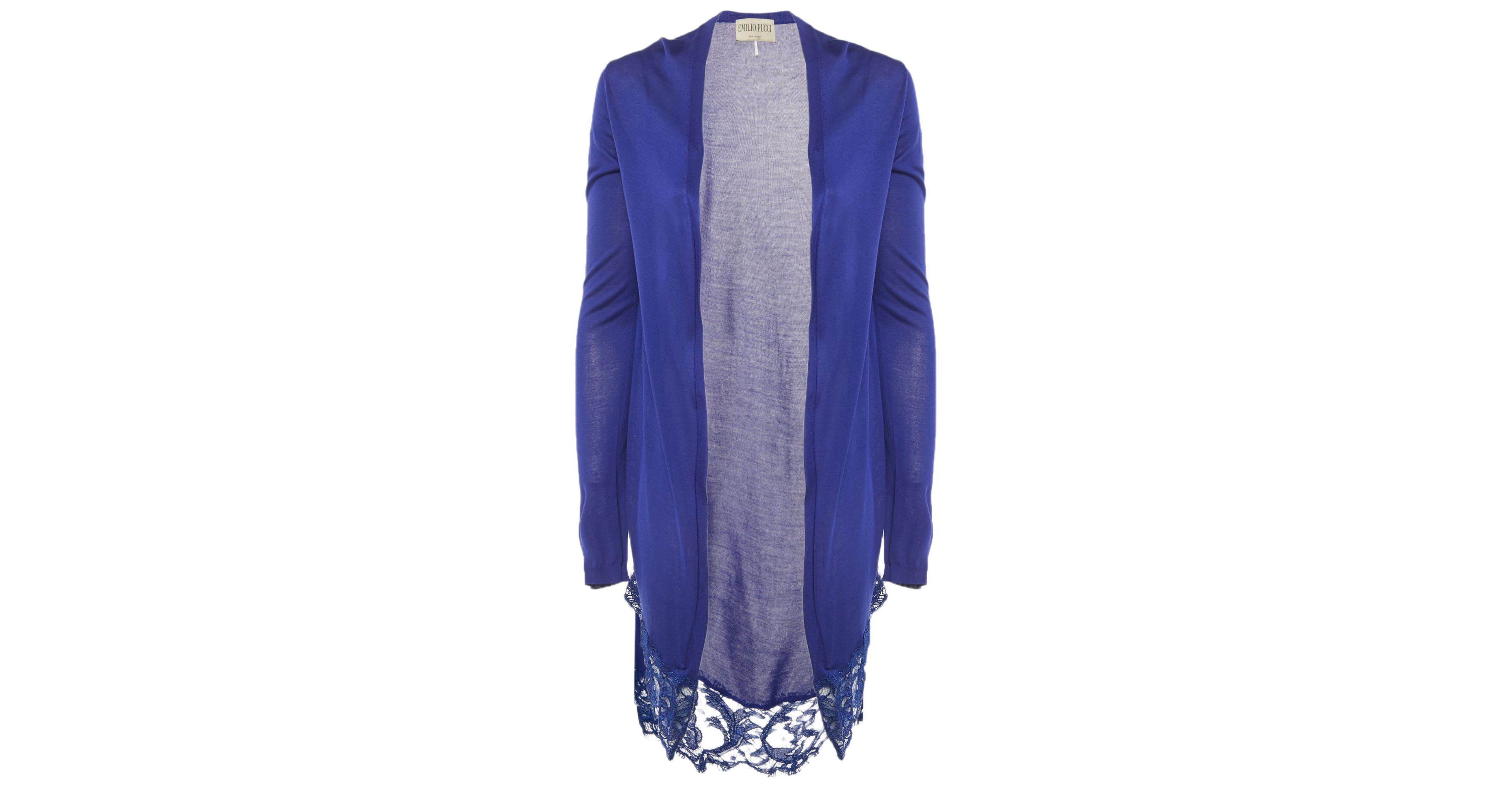 Pre-Owned Emilio Pucci Women's Blue Lace Trim Knit Cardigan