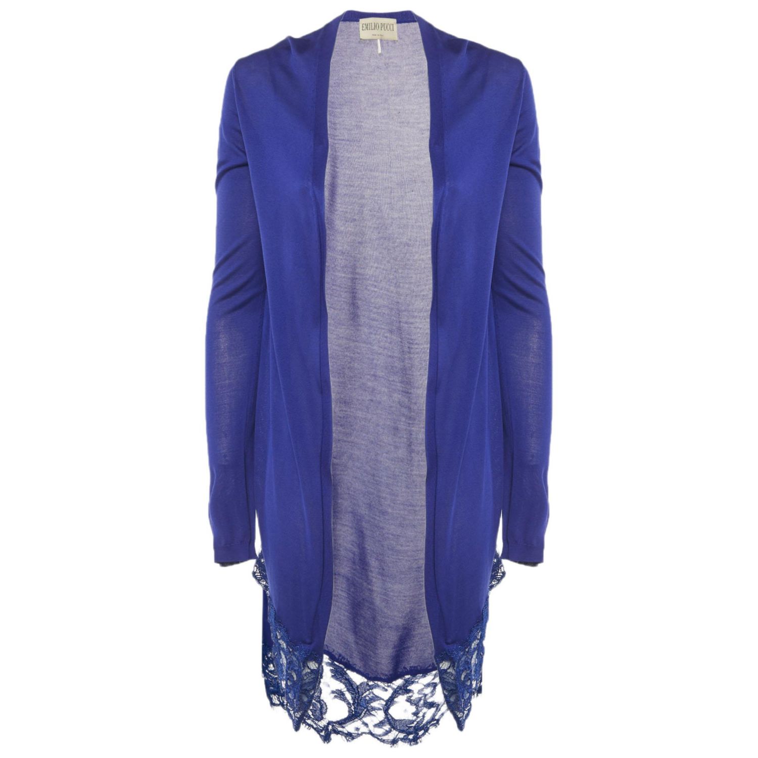 Women's Blue Lace Trim Knit Cardigan