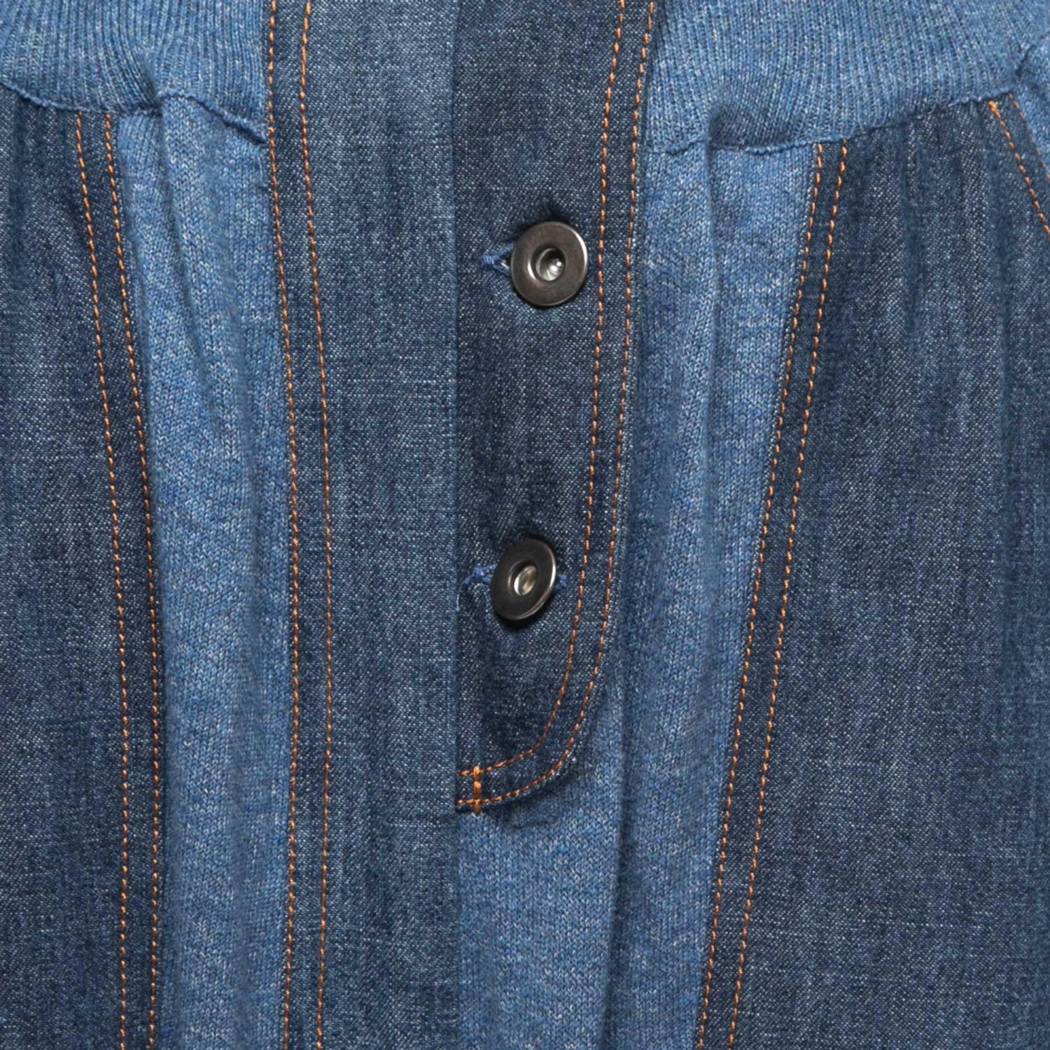 Women's Blue Knit Ruched High Pants
