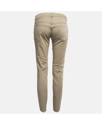 Women's Green Contrast Side Trim Cotton Slim Trousers