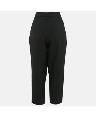 Women's Black Textured Crepe Pleats Detail Trousers
