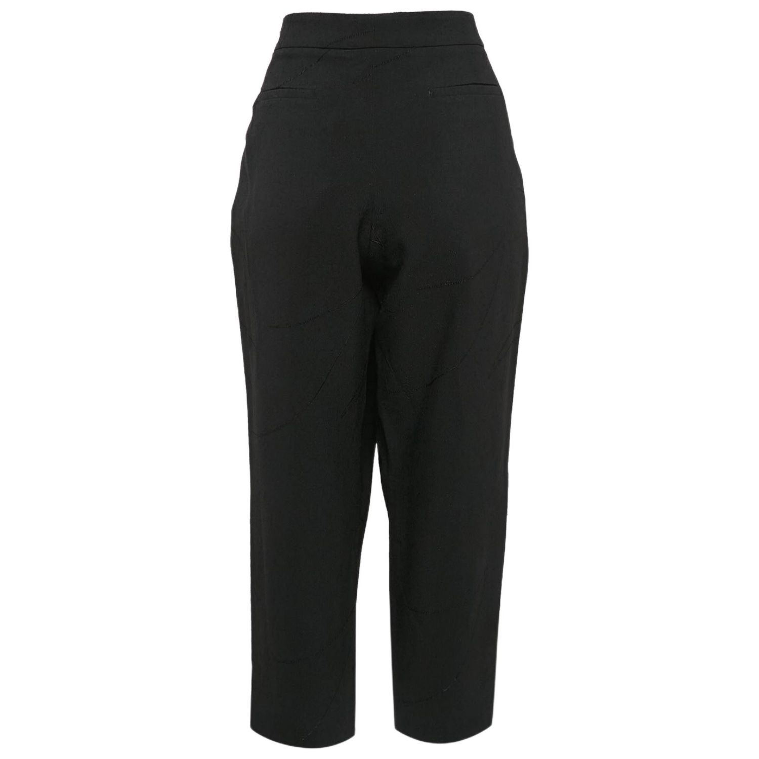 Women's Black Textured Crepe Pleats Detail Trousers