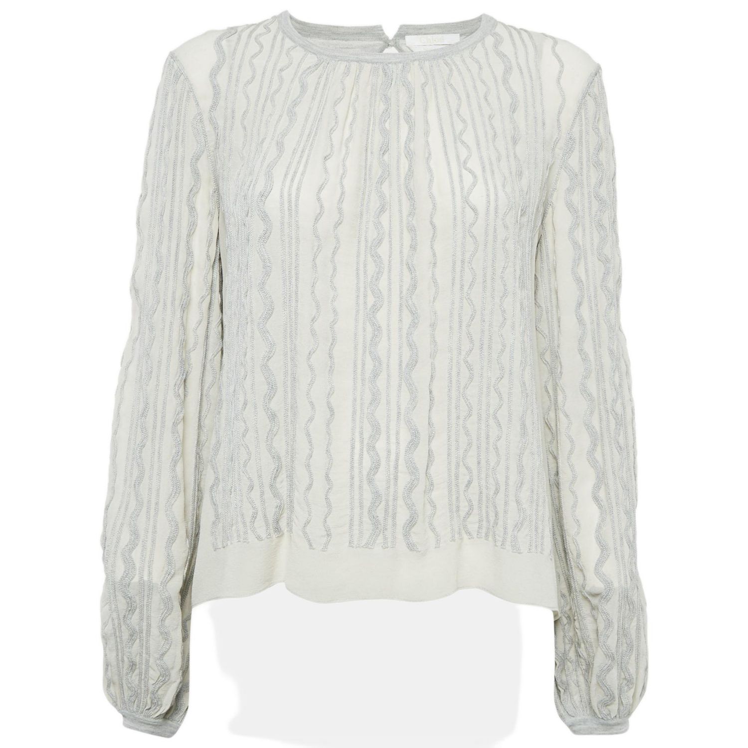 Women's Grey Wavy Embroidered Silk And Jersey Top
