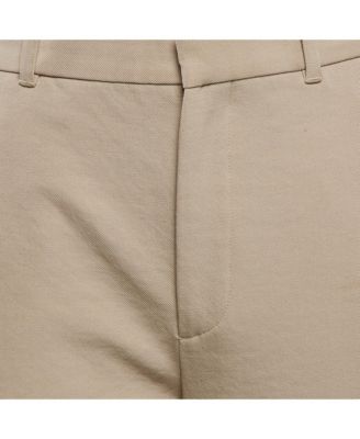 Women's Beige Gabardine Straight-Leg Formal Trousers