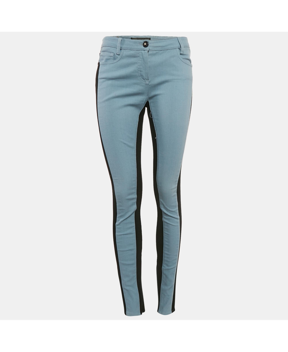 Pre-Owned Versace Women's Blue/black Denim And Cotton Skinny Jeans