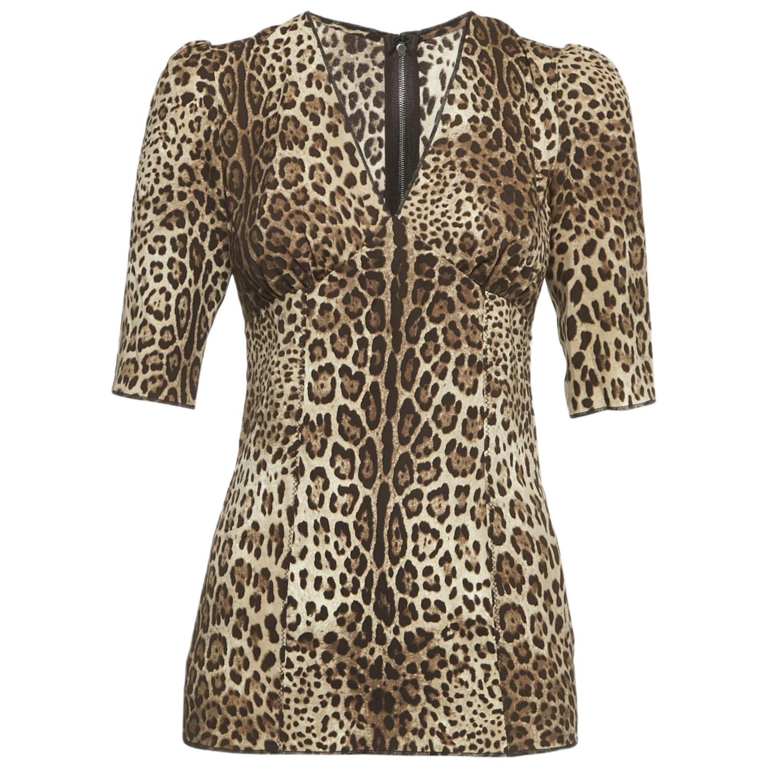 Women's Brown Leopard Print Silk Blouse
