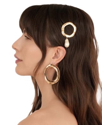 Open Circle Faux Cultivated Pearl Barrette