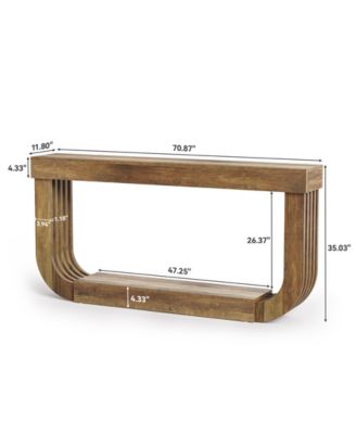 70.9-Inch Extra Long Narrow Console Table, 2-Tier Brown Wooden Sofa Table with U-Shaped Pedestal