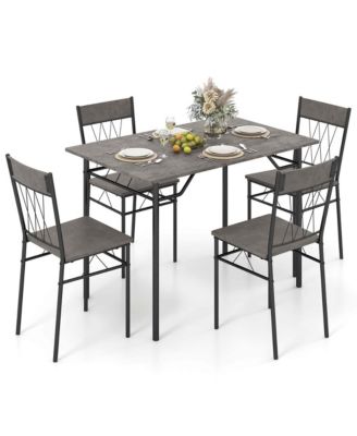 5PCS Dining Table Set for 4 Rectangular Kitchen Table & 4 Chairs with Metal Frame Cement