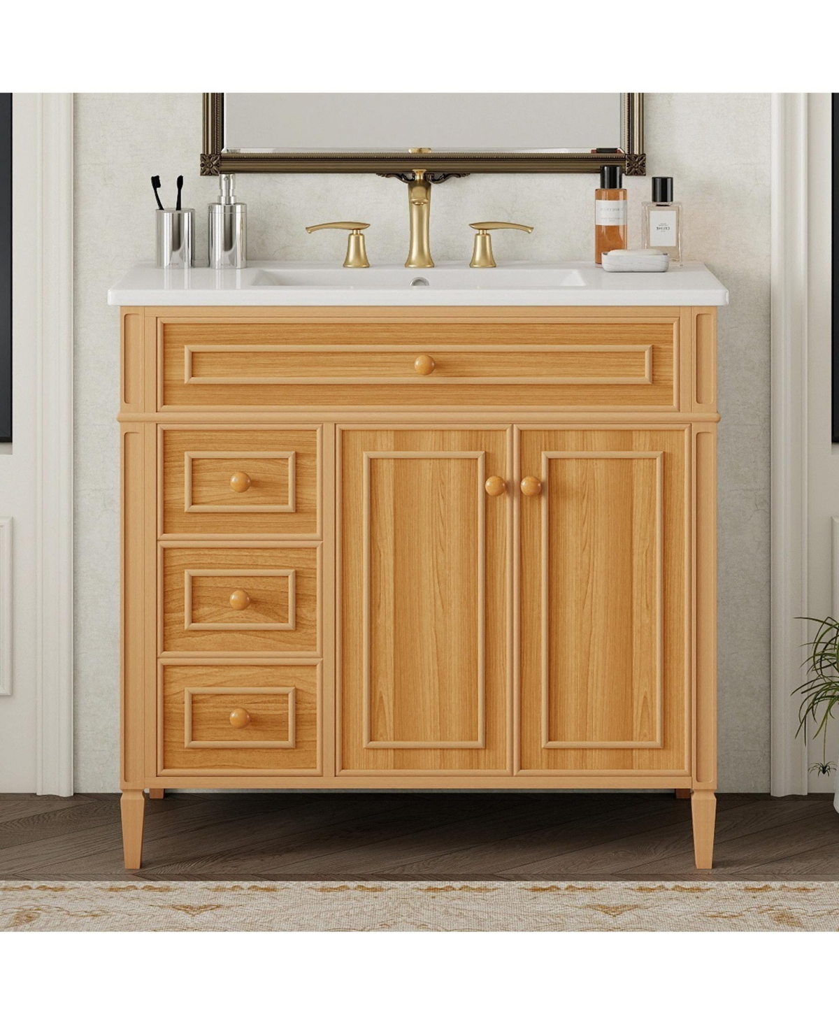 Casainc Bathroom Vanity with Sink Flip-Out Drawer 3 Drawers and Soft Close Doors