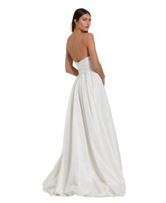 Women's Strapless High-Low Satin Gown with Draped Skirt