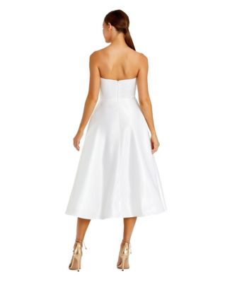 Women's Strapless Satin Midi Dress With Flower Print