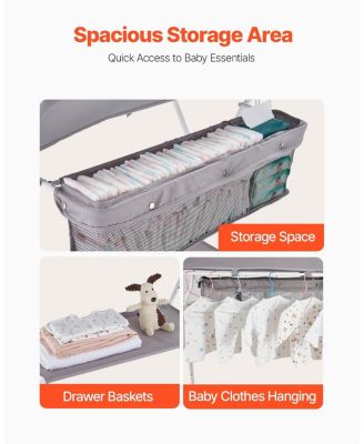 Foldable Baby Changing Table with Wheels and Side Basket