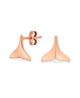 Set of 2 Ocean-Inspired Rose Gold Mermaid Fin Whale Tail & Silver Shark Tooth Stud Earrings Sterling Silver