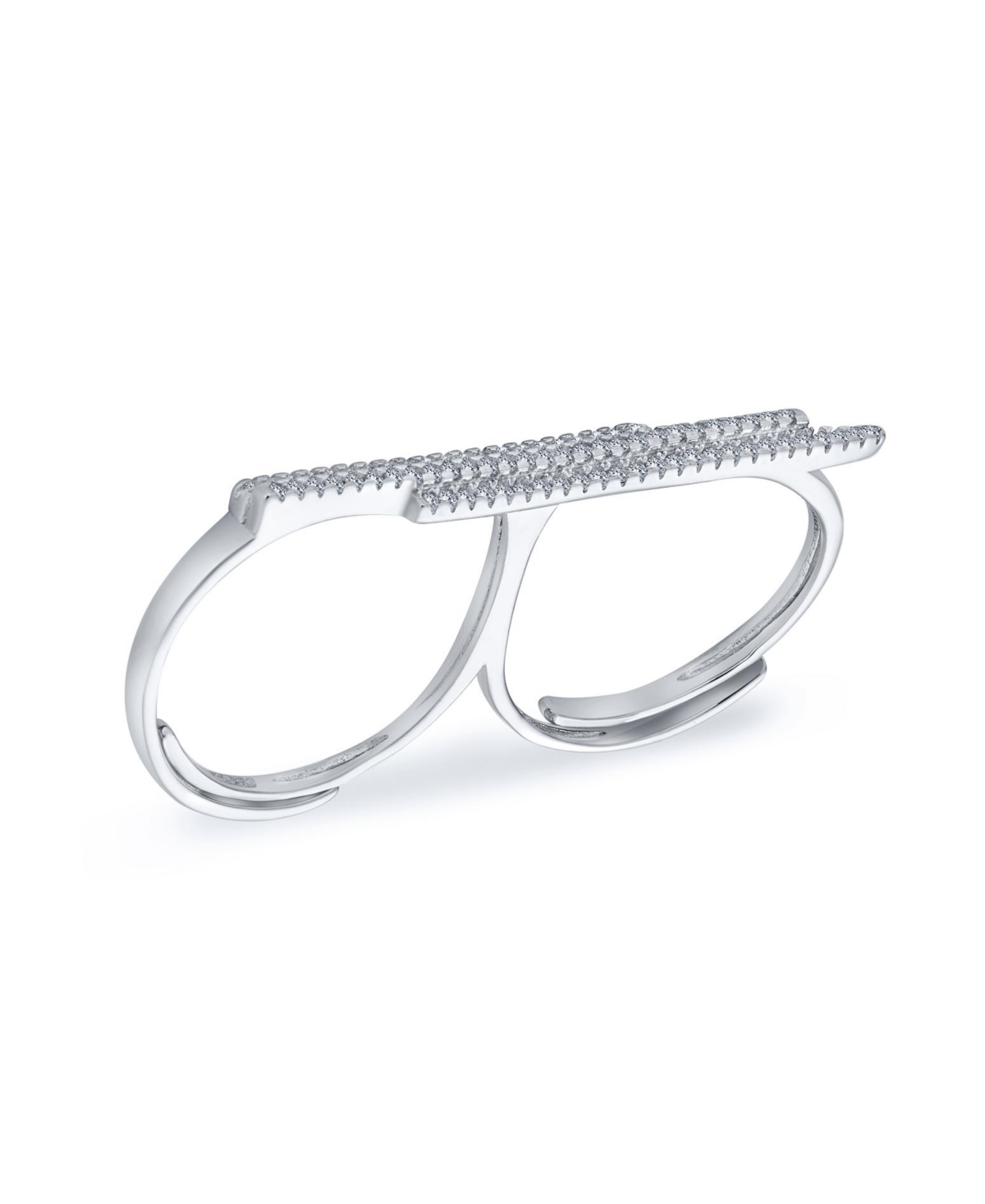 Bling Jewelry Boho Geometric Cz Cubic Zirconia Pave Double Sideway Bar Two Finger Ring Sterling Silver