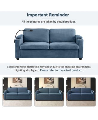 72.8" Corduroy Sleeper Sofa Loveseat Sofa with Full Size Mattress, Two USB Ports, Two Cup Holders, Two Side Pockets and a Phone Holder