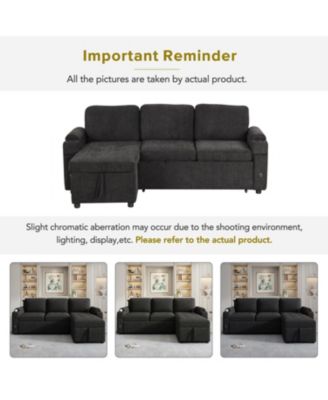 83.5" L-shaped Sofa Couch Convertible Sofa Bed Sectional Sofa with Ample Storage Space, Two Cup Holders and Two USB Ports for Living Room