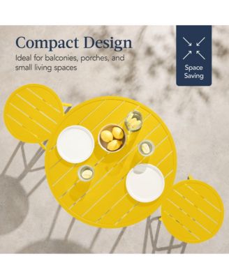 3-Piece Steel Patio Bar Height Round Bistro Set w/ Backless Stools, Slatted Design