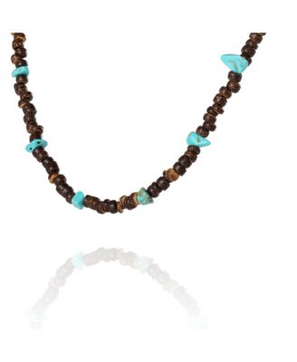 Men s Wood & Turquoise Beaded 22'' Necklace, Heishi and Turquoise Beads