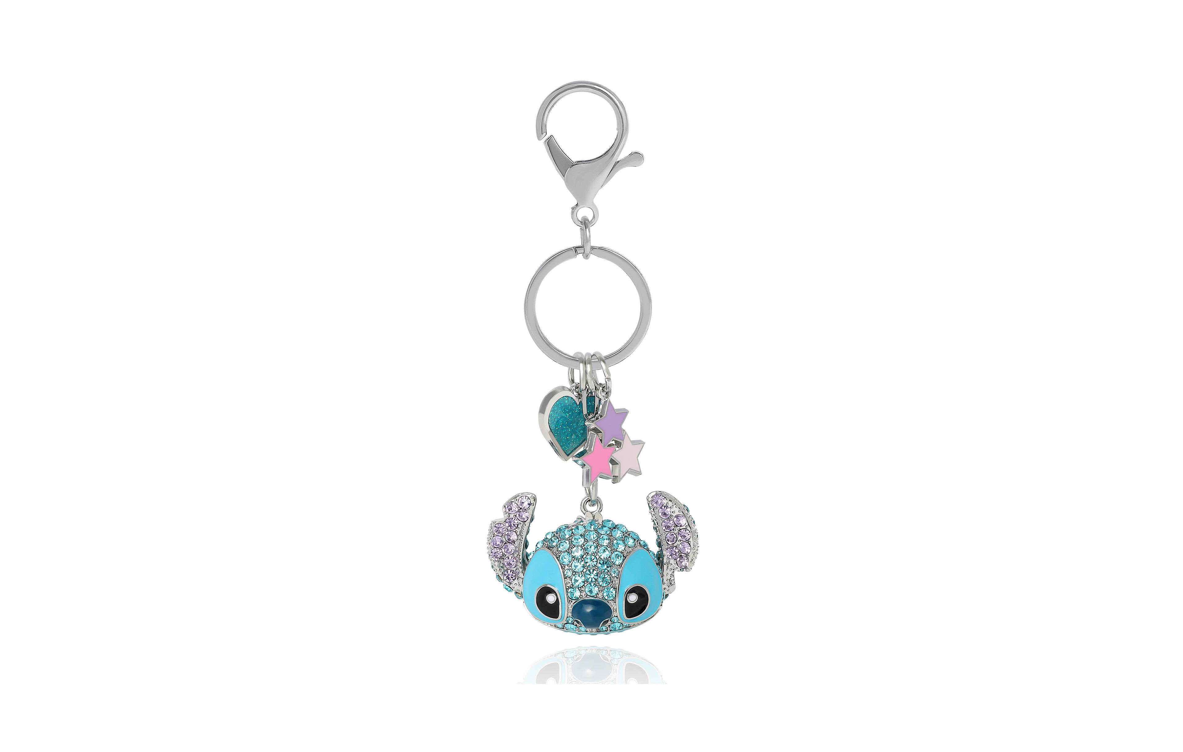 Disney Stitch Pave Crystal Keychain with Heart & Star Charms
