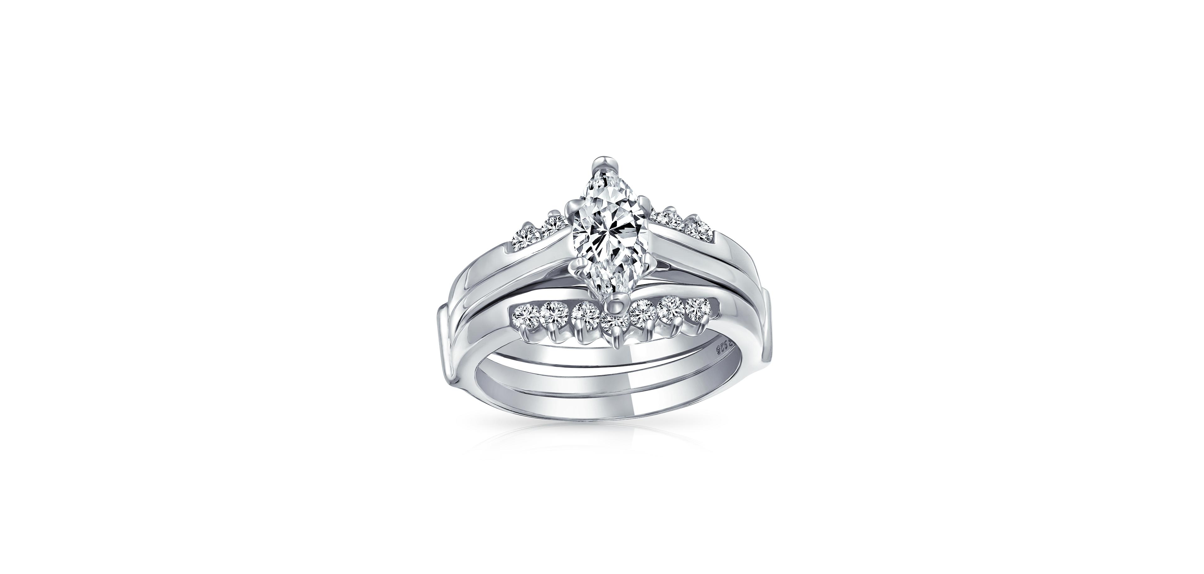 Bling Jewelry 2.5CT Marquise Solitaire Cubic Zirconia Promise Ring Set with Cz Band Guard Enhancer Sterling Silver