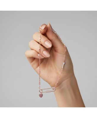 18K Rose Plated with Red & Cubic Zirconia Heart Charm Dangle Paperclip Adjustable Length Necklace