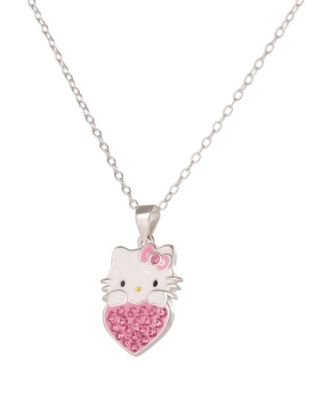 Hello Kitty Cubic Zirconia Necklace and Earrings Set in Sterling Silver