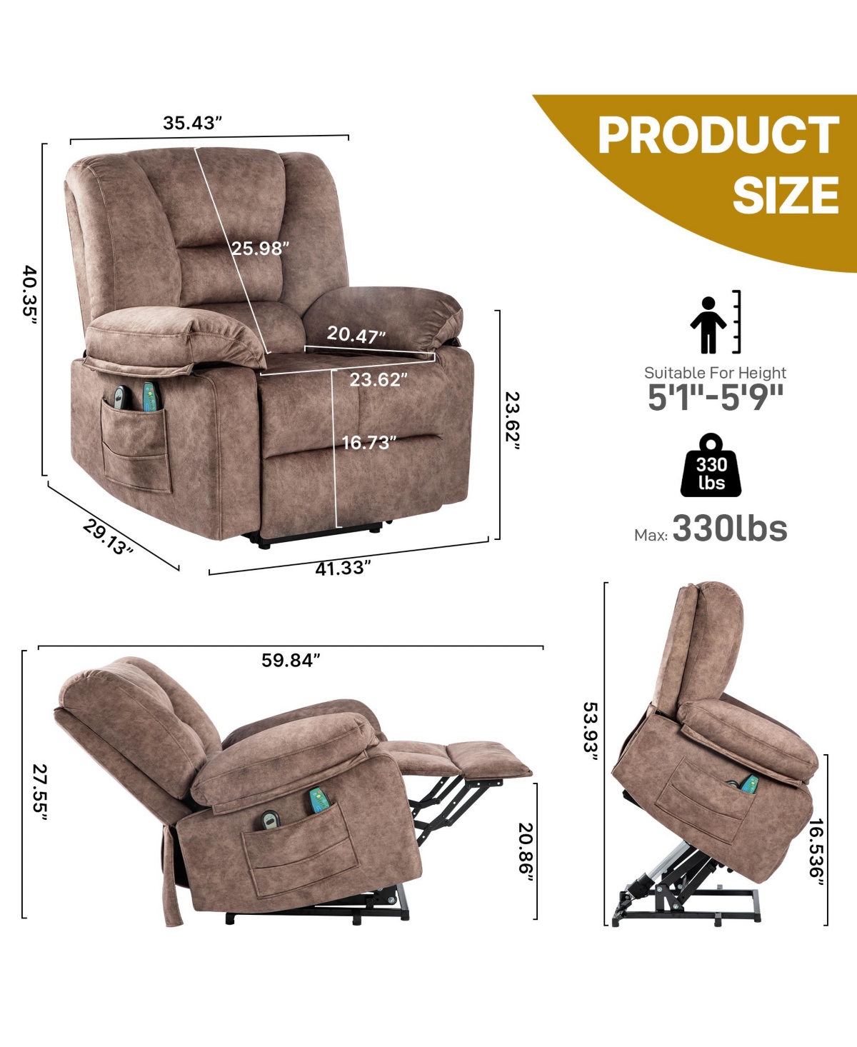 sumyeg Power Lift Recliner with Massage and Heating