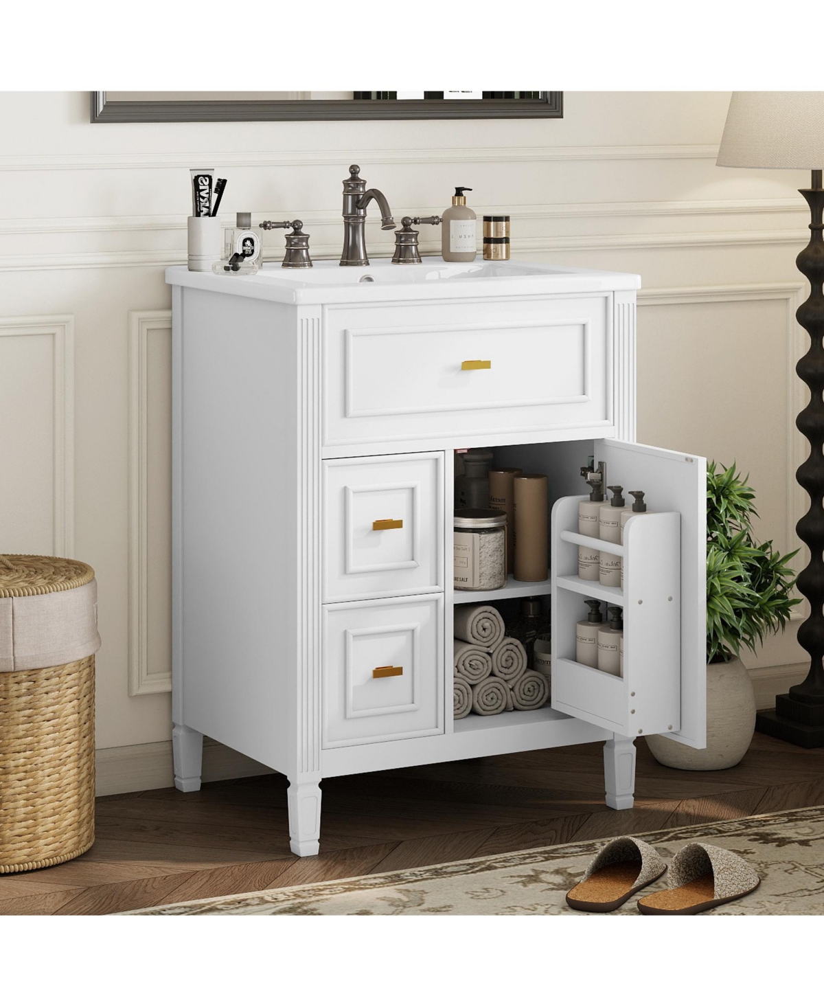 Casainc Bathroom Vanity with Sink Flip Drawer Two Drawers Adjustable Shelf