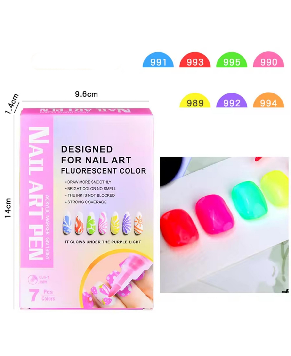 Htutwoo 7 Colors Fluorescent Acrylic Paint Pens, Nail Graffiti Pen Waterproof and Quick-Drying for Diy Art Creation