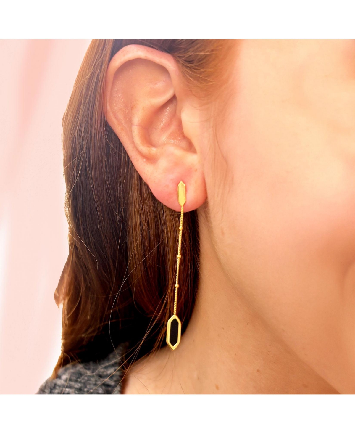 The Lovery Onyx Hexagon Bead Drop Earrings