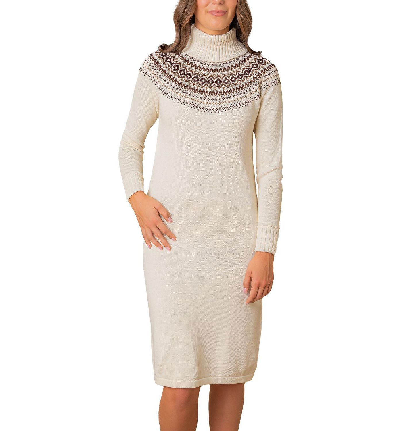 Женское платье Hope & Henry Organic Long Sleeve Turtleneck Intarsia Sweater Dress, цвет: Слоновая кость — фото 1