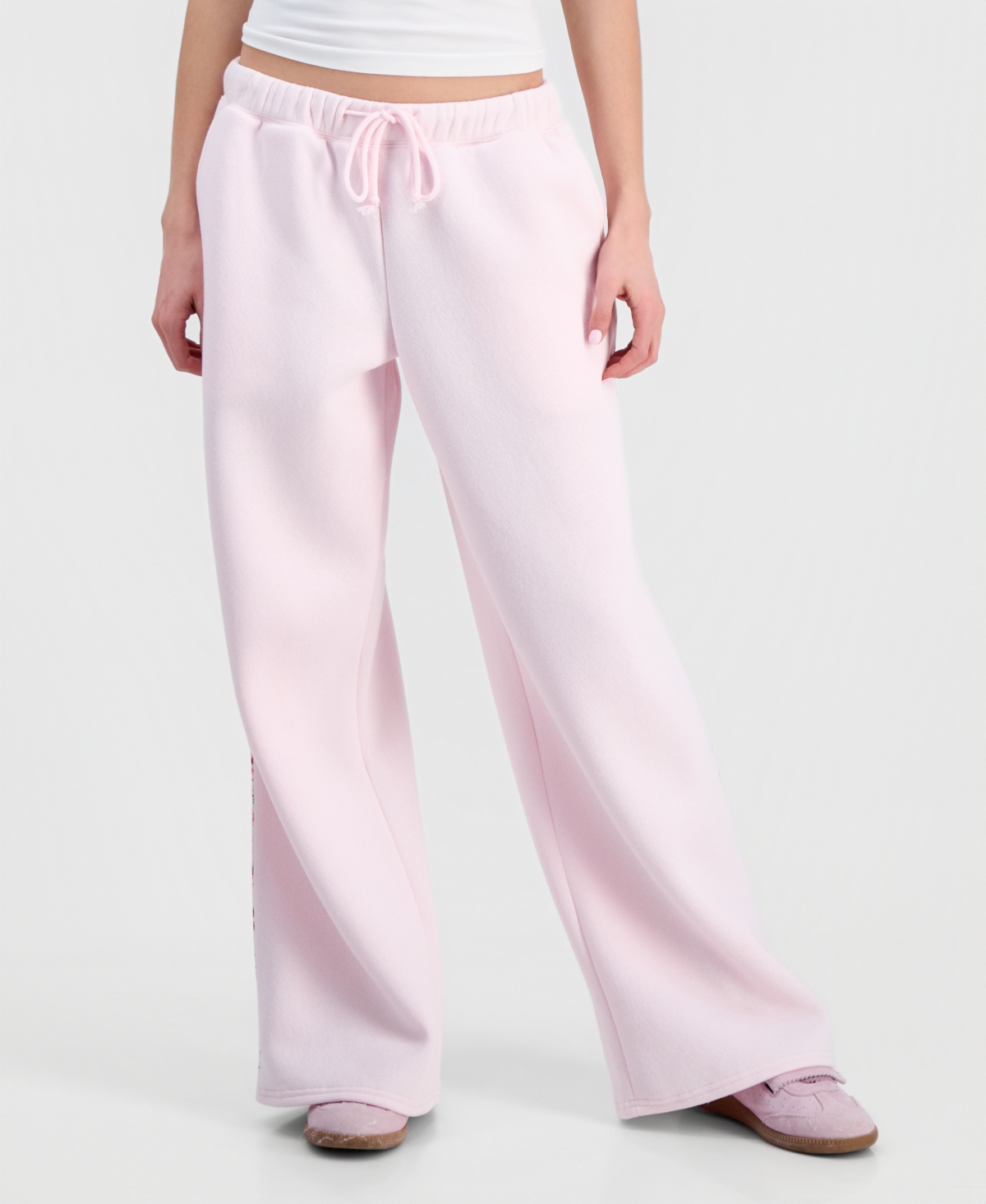 Madden Girl Juniors' Floral Piped Fleece Wide-Leg Pants