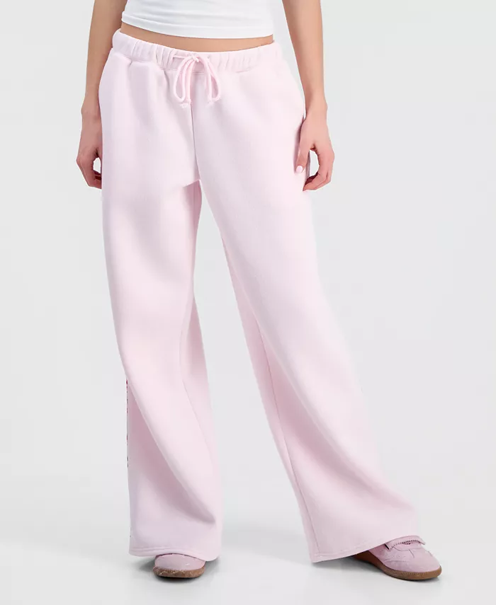 Juniors' Floral Piped Fleece Wide-Leg Pants - thumbnail 3