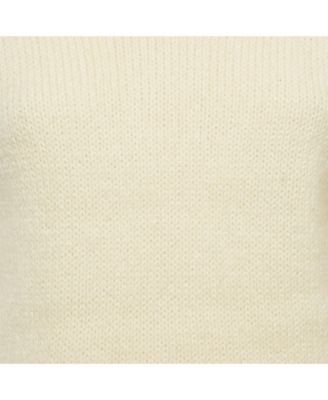 Women's Vintage La Mode Cream Rib Knit V-Neck Sweater