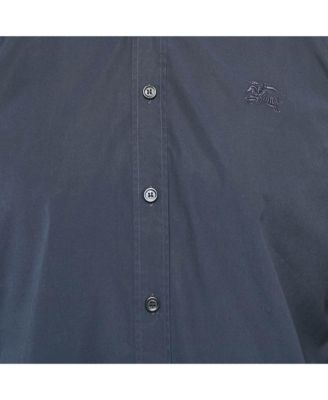 Men's Navy Blue Cotton Nova Check Cuffed Long Sleeve Shirt