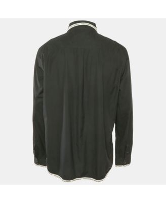 Men's Black Cotton Logo Trimmed Button Front Shirt