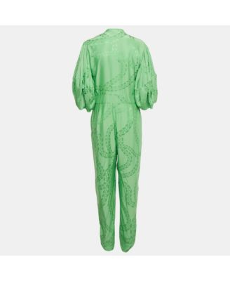Women's Green Jacquard Tie Detail Jumpsuit