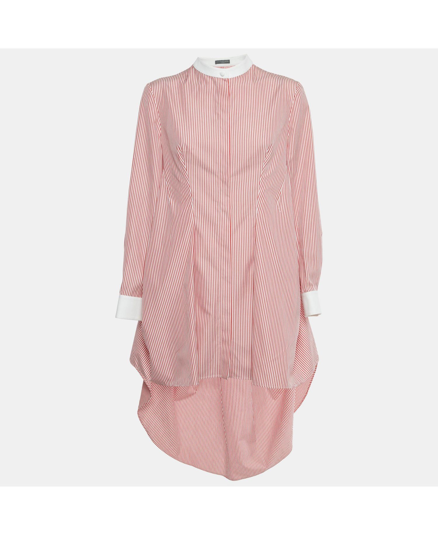 Women's Red /white Striped Cotton High Low Shirt Dress