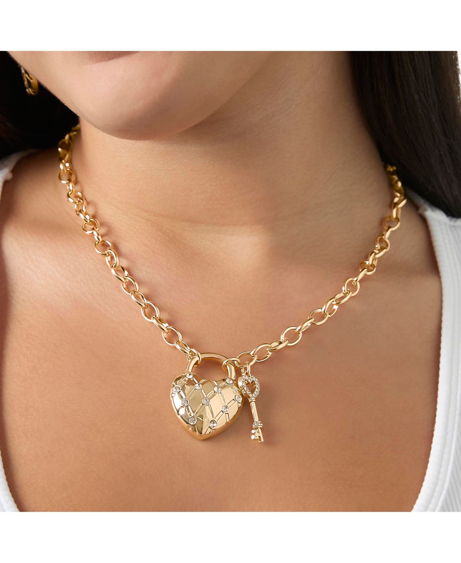 Heart Locket with Key Pendant Necklace, Gold&acirc;€‘Tone