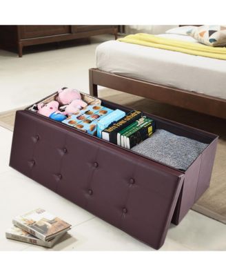 45 Inch Foldable Storage Ottoman Bench Tufted Leather Large Storage Chest