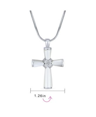 Religious Mother Of Pearl MOP Cross Pendant Necklace Rhodium Plated Brass Snake Chain Included