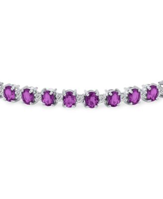 Alternating Oval Purple Amethyst Round White Zircon Tennis Bracelet Sterling Silver 7.25 Inch
