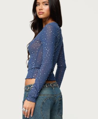 Women's Anari Rhinestone Mesh Top