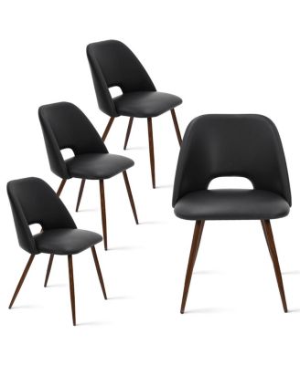 5-Piece Walnut MDF and Metal Dining Table Set with Faux Leather Upholstered Chairs Dining Table Set