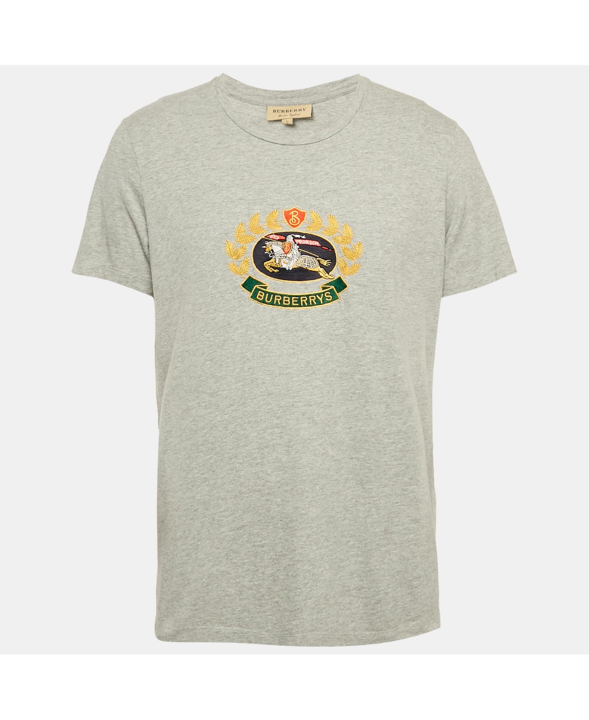 Pre-Owned Burberry Men's Grey Logo Embroidered Jersey T-Shirt