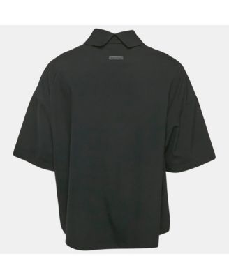 Men's Black Cotton Blend Reverse Collar Detail T-Shirt