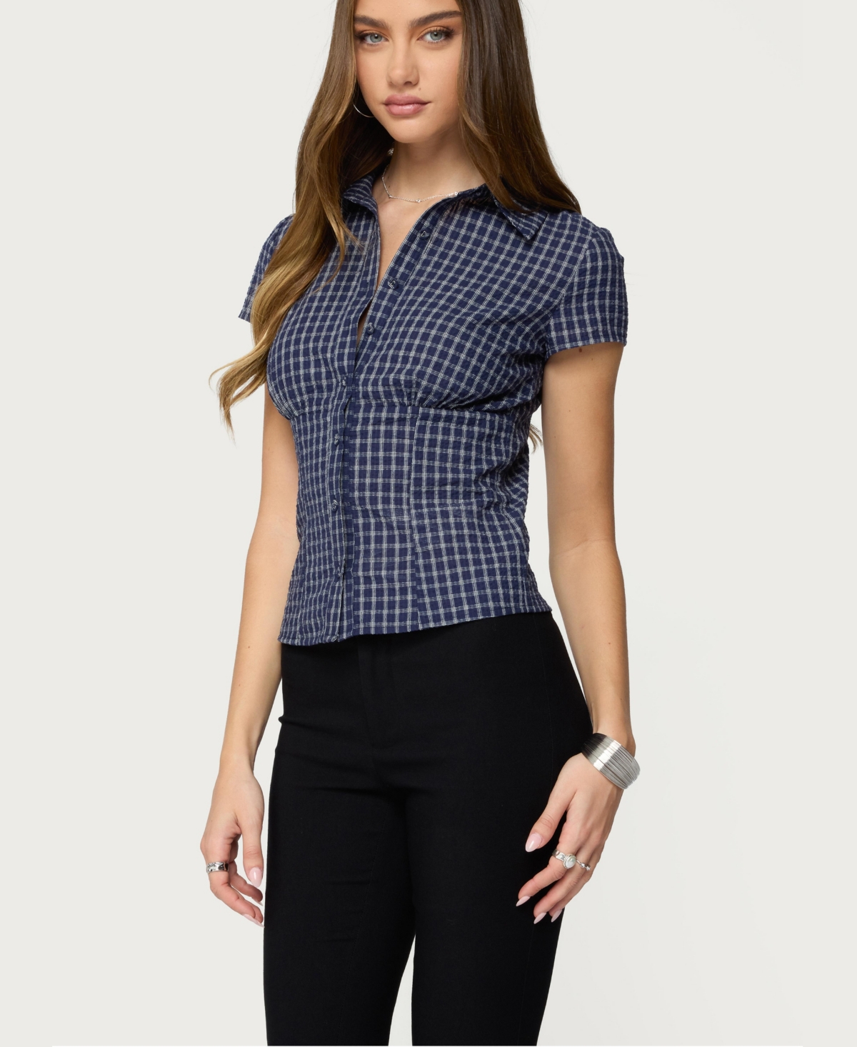 Edikted Women's Oriya Gingham Tailored Button Up Shirt